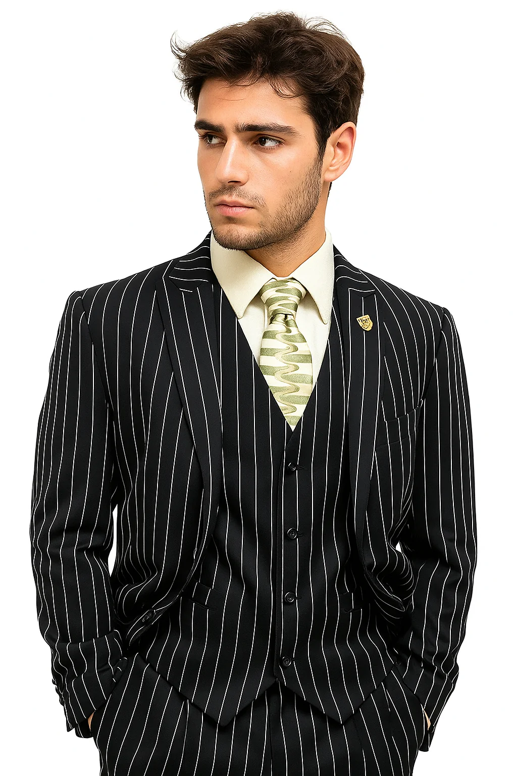 mens-gangster-pinstripe-2-button-double-breasted-vest-suit-in-hunter-or-burgundy - Image 7