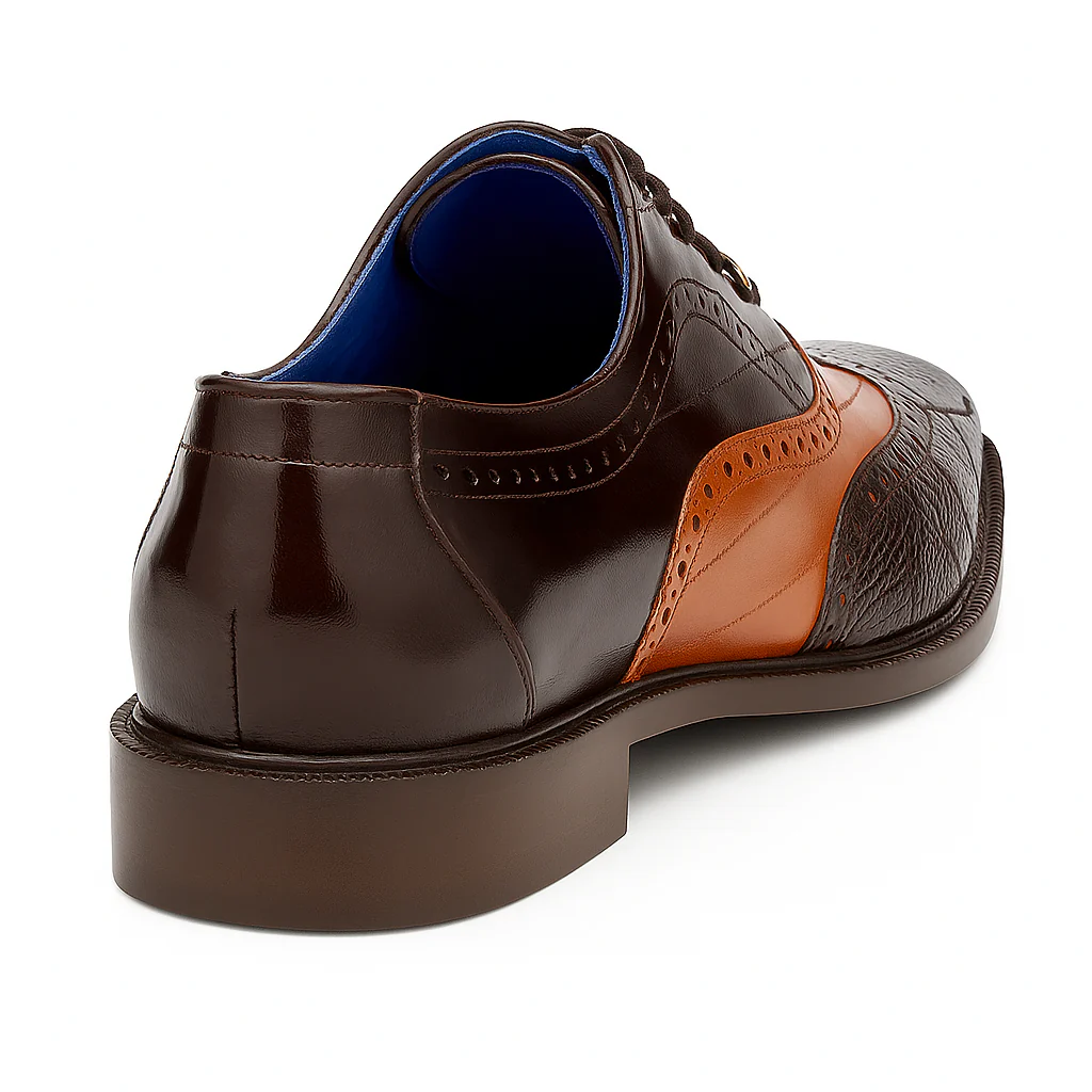 Belvedere Varo Men's Alligator & Eel Leather Dress Shoes - Chocolate Brown/Tan - Image 6