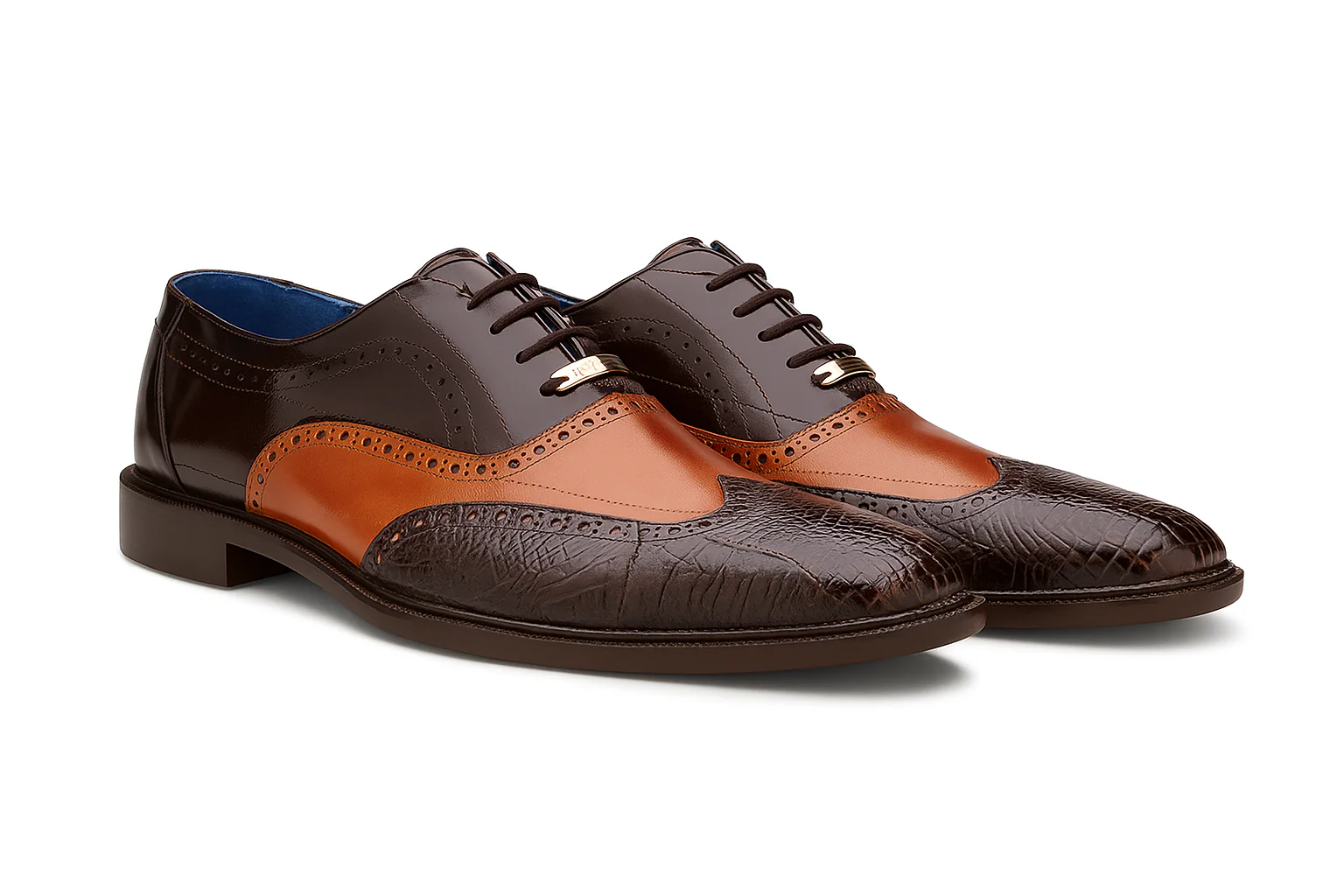 Belvedere Varo Men's Alligator & Eel Leather Dress Shoes - Chocolate Brown/Tan - Image 7