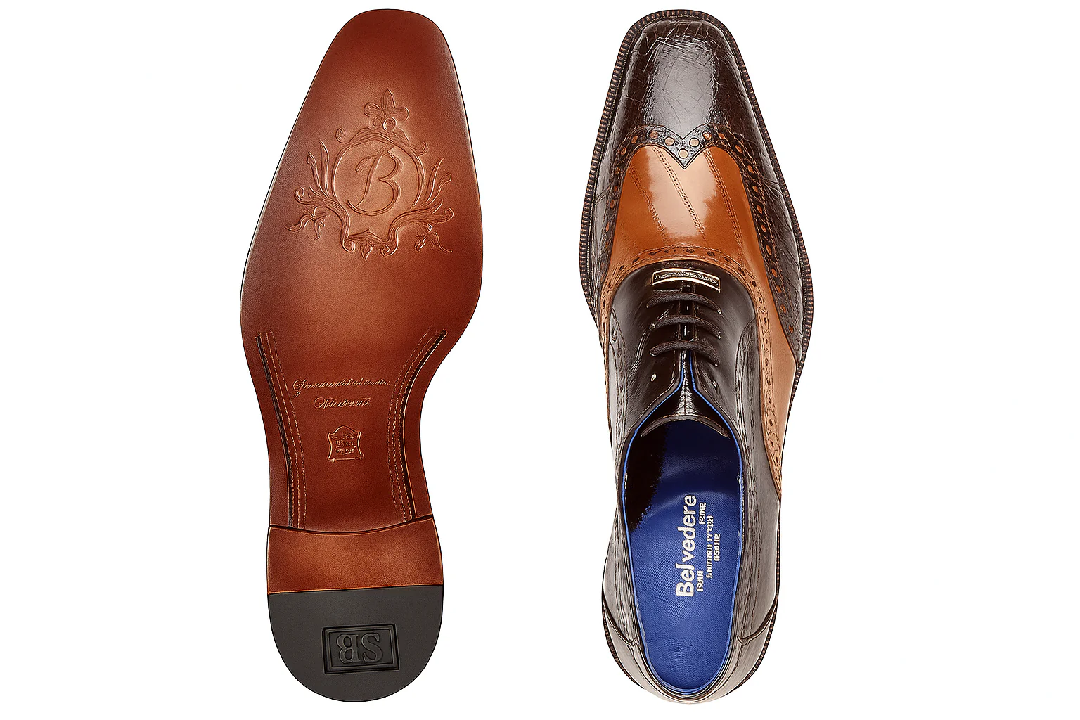 Belvedere Varo Men's Alligator & Eel Leather Dress Shoes - Chocolate Brown/Tan - Image 8