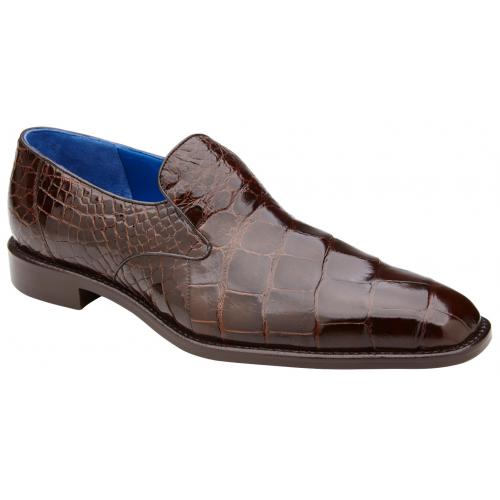 Belvedere Genova Men's Alligator Leather Loafers in Chocolate Brown