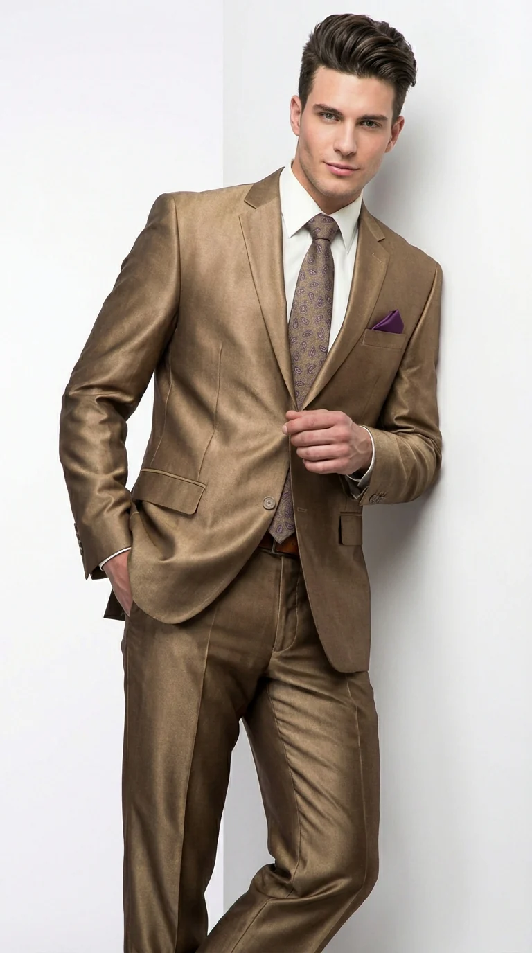 Mens Gold Brown Tan Beige Khaki Bronze Formal Suit – Luxury Metallic Finish Wedding and Prom Suit for Men - Image 4