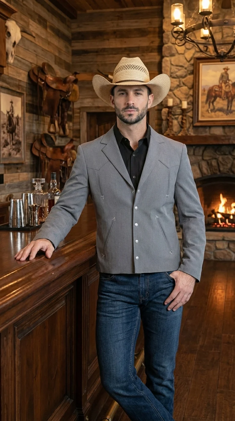 Mens Gray Western Blazer Set – Cowboy Style Jacket and Pants Outfit Classic Country Western Suit - Image 12