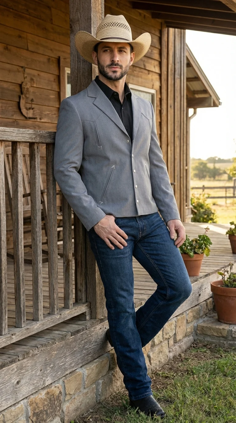 Mens Gray Western Blazer Set – Cowboy Style Jacket and Pants Outfit Classic Country Western Suit - Image 13