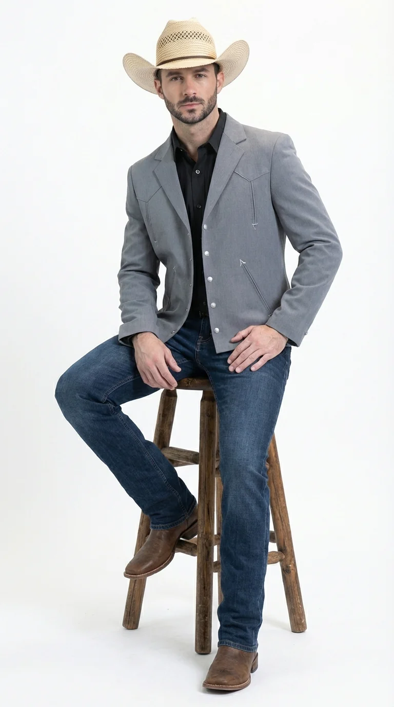 Mens Gray Western Blazer Set – Cowboy Style Jacket and Pants Outfit Classic Country Western Suit - Image 3