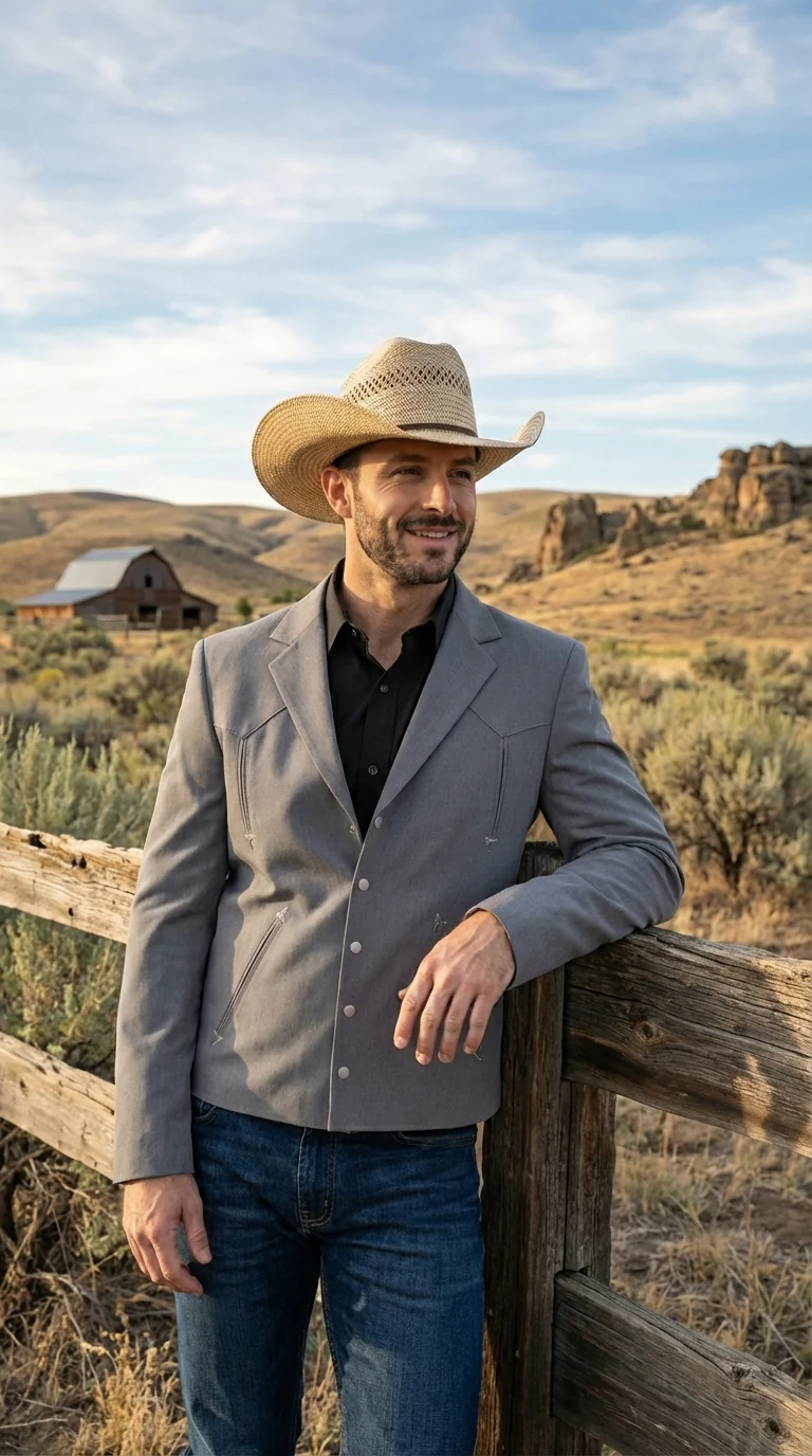 Mens Gray Western Blazer Set – Cowboy Style Jacket and Pants Outfit Classic Country Western Suit - Image 8