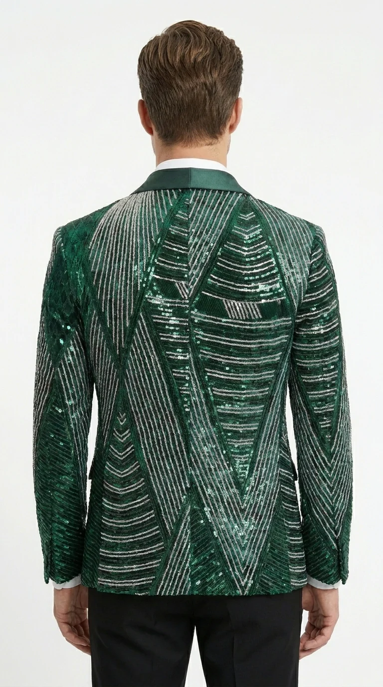 Mens Green Sequin Christmas Holiday Blazer – Luxury Party Jacket for New Year, Wedding and Festive Events New Year Jacket - Image 2