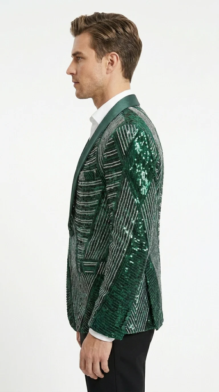 Mens Green Sequin Christmas Holiday Blazer – Luxury Party Jacket for New Year, Wedding and Festive Events New Year Jacket - Image 3