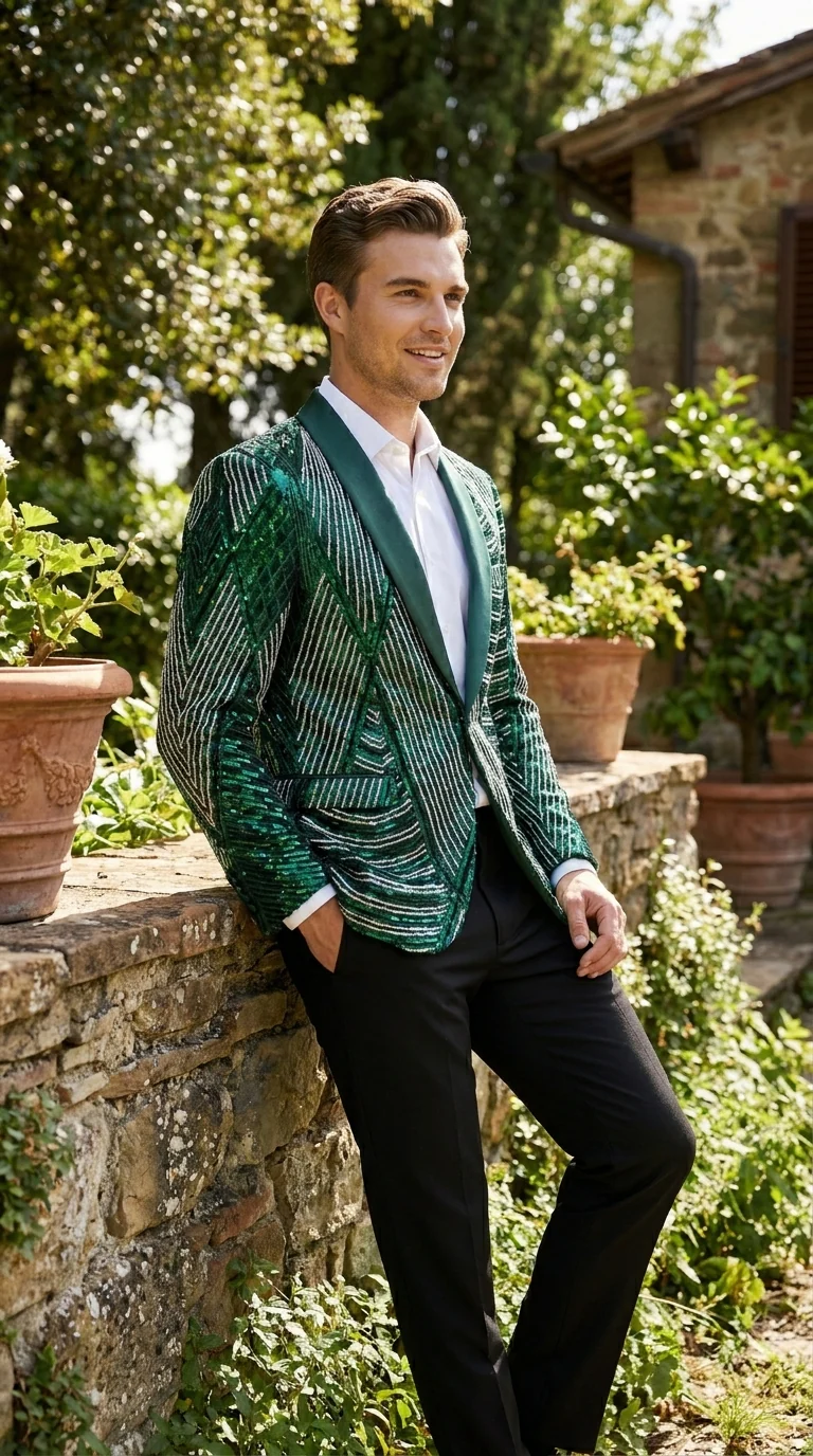 Mens Green Sequin Christmas Holiday Blazer – Luxury Party Jacket for New Year, Wedding and Festive Events New Year Jacket - Image 5