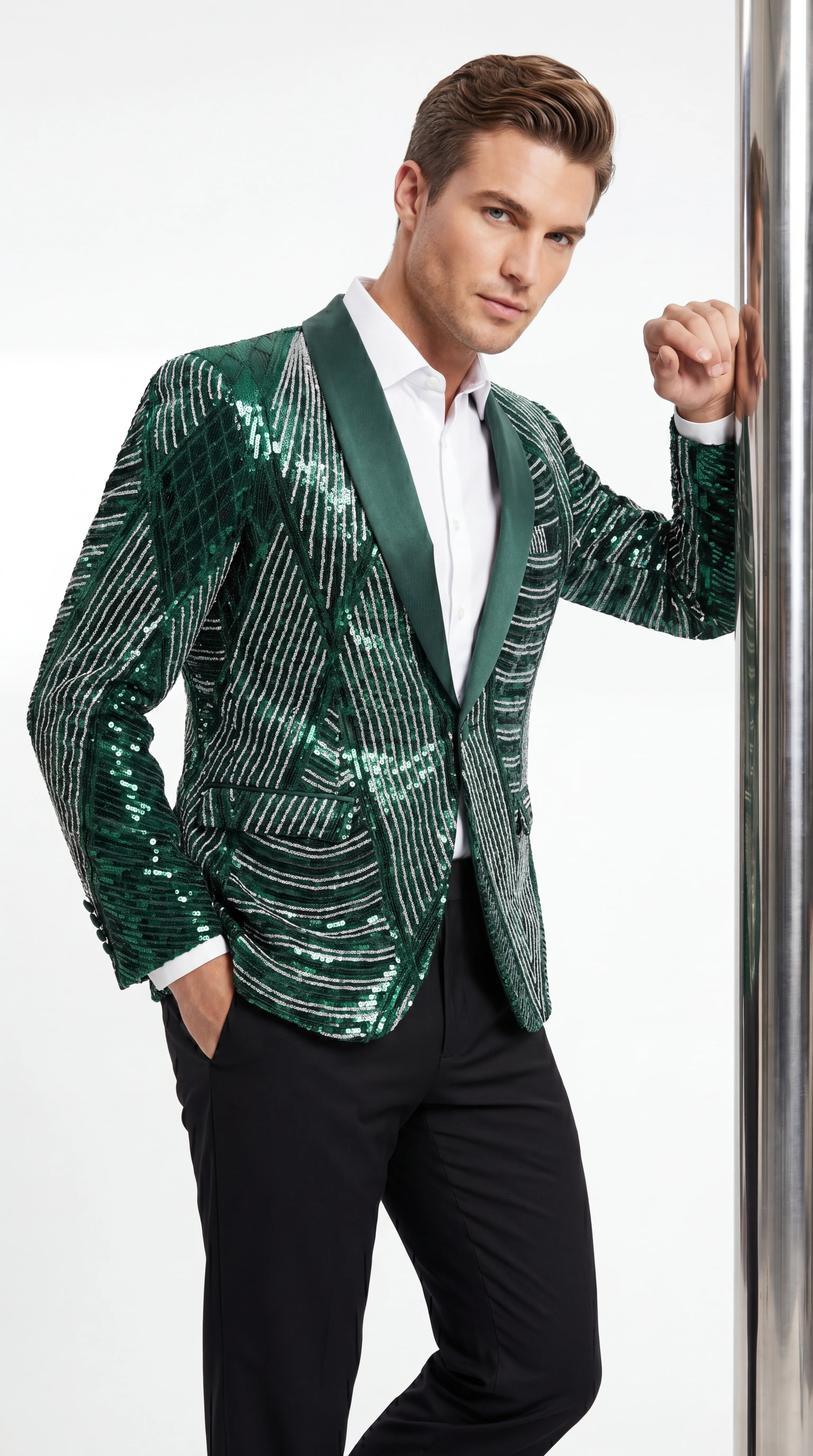Mens Green Sequin Christmas Holiday Blazer – Luxury Party Jacket for New Year, Wedding and Festive Events New Year Jacket - Image 7
