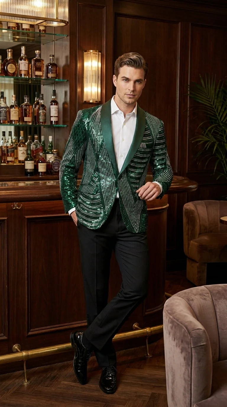 Mens Green Sequin Christmas Holiday Blazer – Luxury Party Jacket for New Year, Wedding and Festive Events New Year Jacket - Image 9