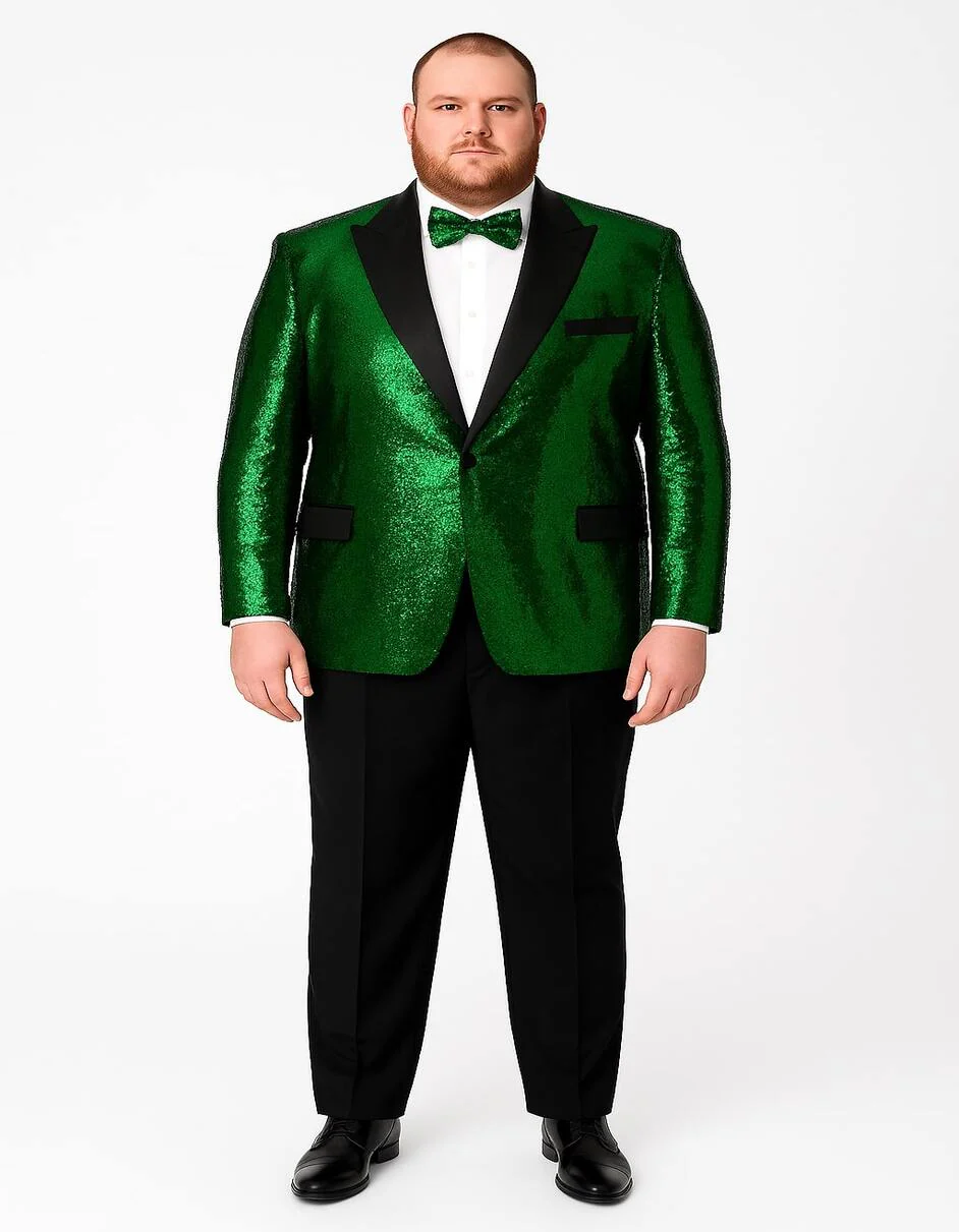 Men's Green Sequin Tuxedo Jacket with Black Satin Lapel and Bow Tie β Sparkling Party and Stage Blazer By Alberto Nardoni - Image 2