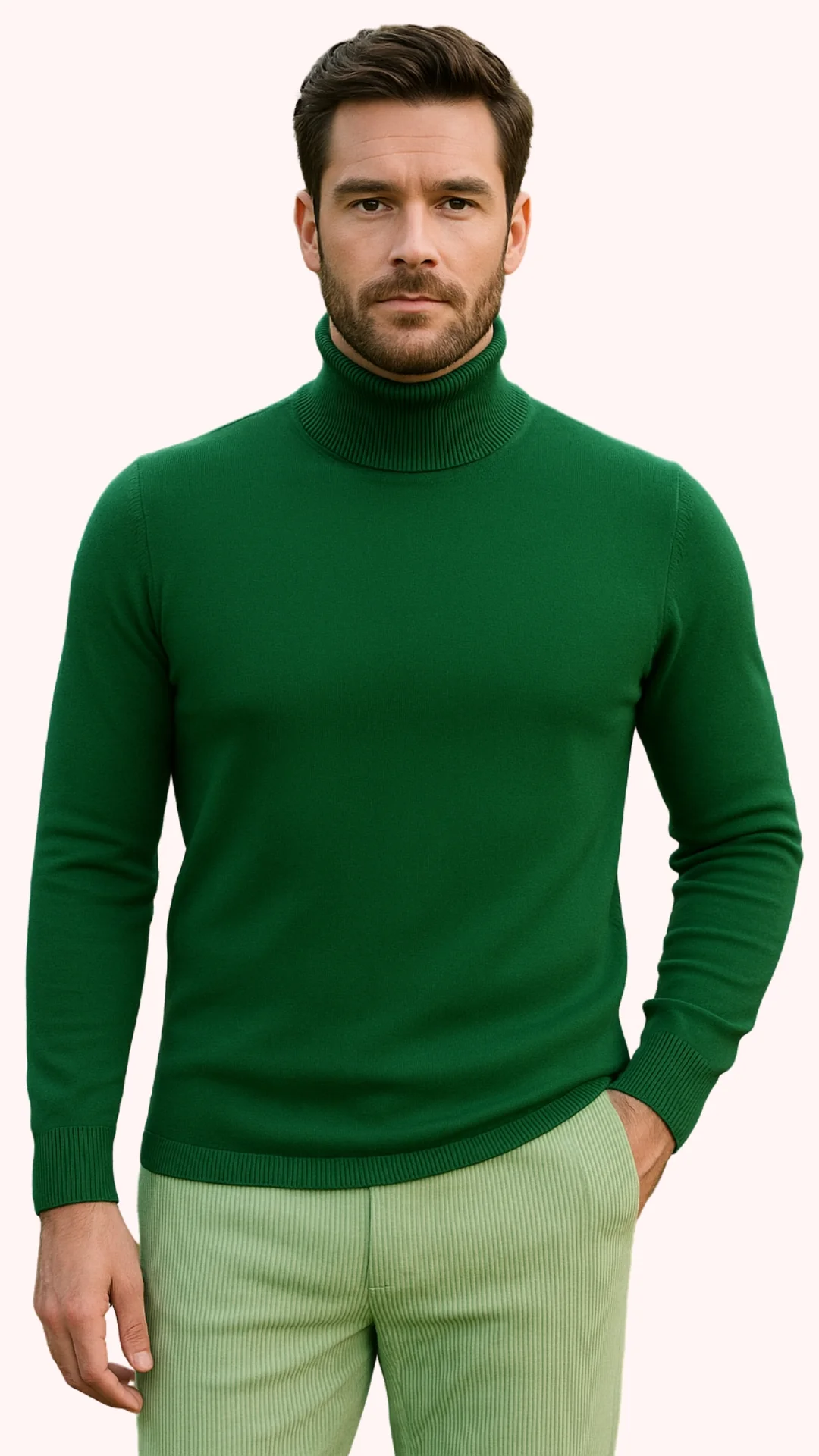 Mens Green Slim Fit Turtleneck Sweater β Lightweight Knit Pullover in Emerald Green
