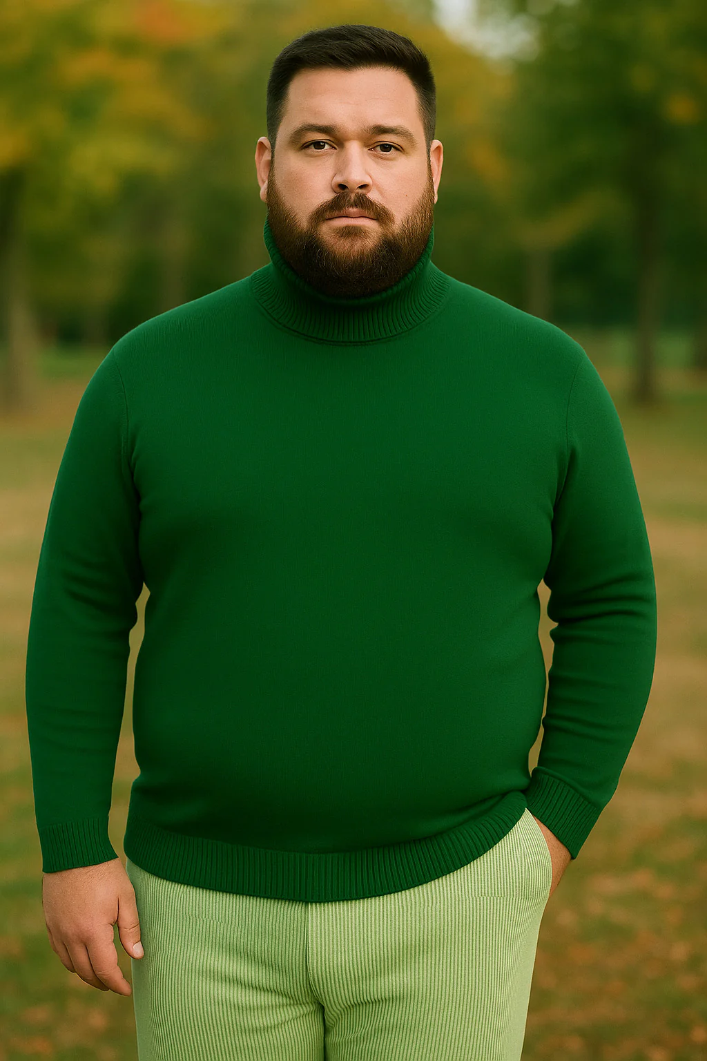Mens Green Slim Fit Turtleneck Sweater β Lightweight Knit Pullover in Emerald Green - Image 2
