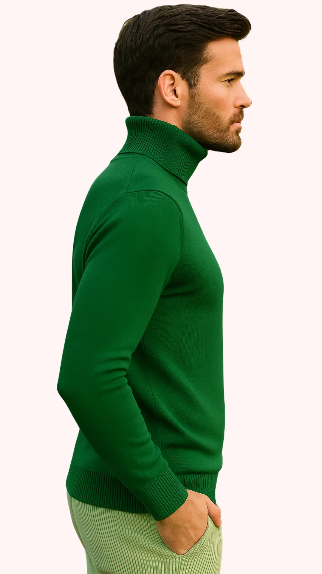 Mens Green Slim Fit Turtleneck Sweater β Lightweight Knit Pullover in Emerald Green - Image 3