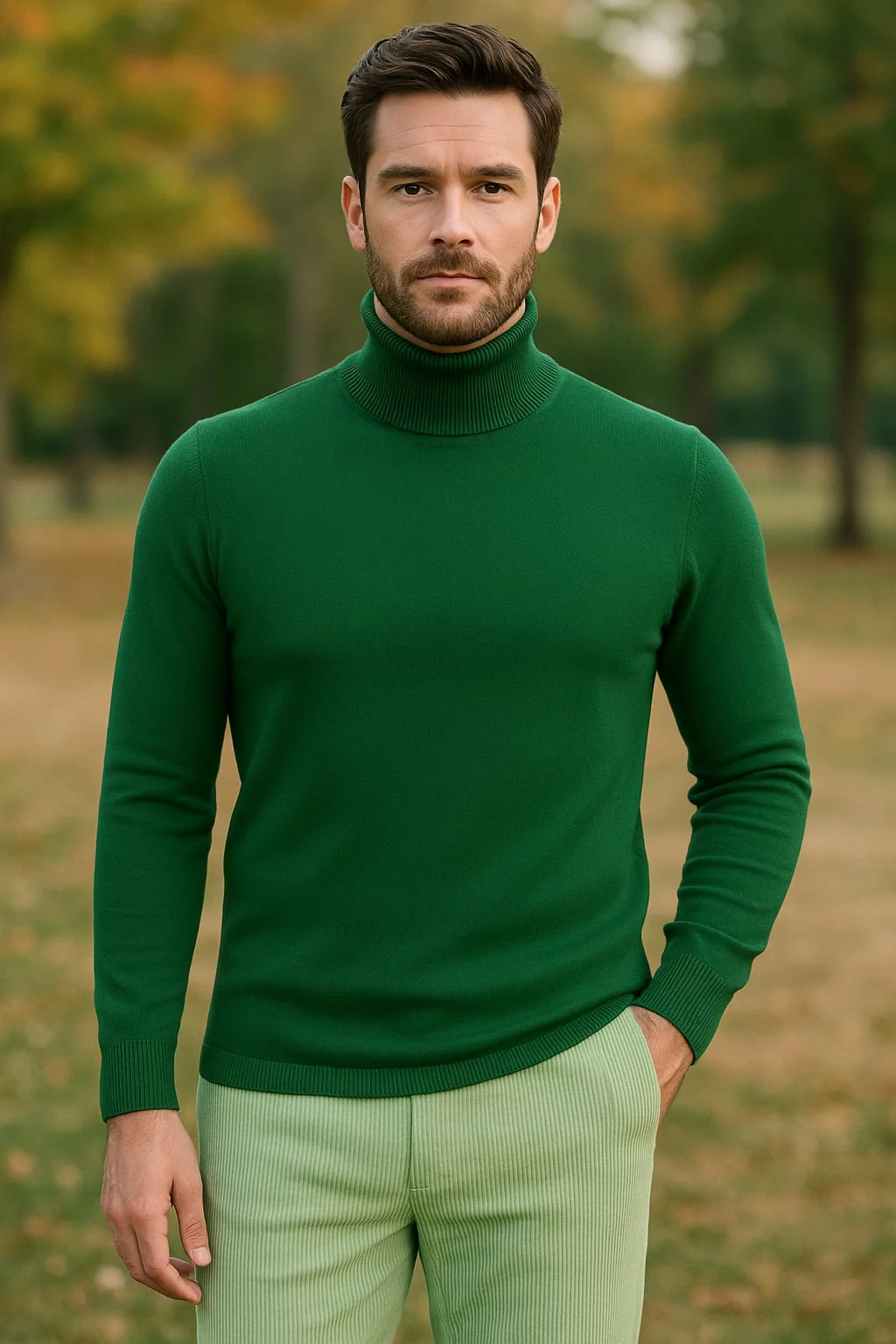 Mens Green Slim Fit Turtleneck Sweater β Lightweight Knit Pullover in Emerald Green - Image 4