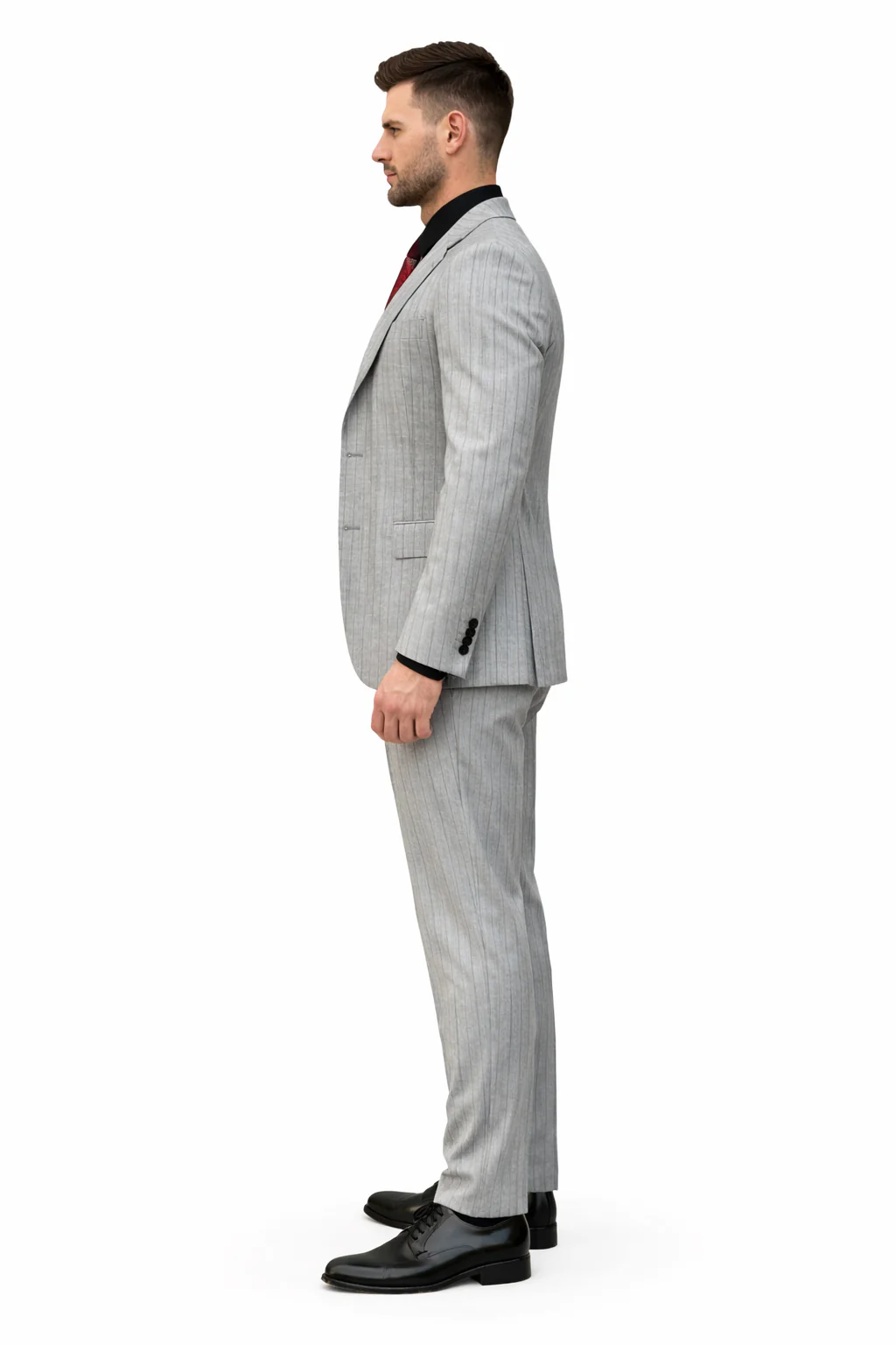 Men's Grey and Black Pinstripe Three-Piece Suit 1920s Suit Gangster Stripe Vintage Look - Image 3