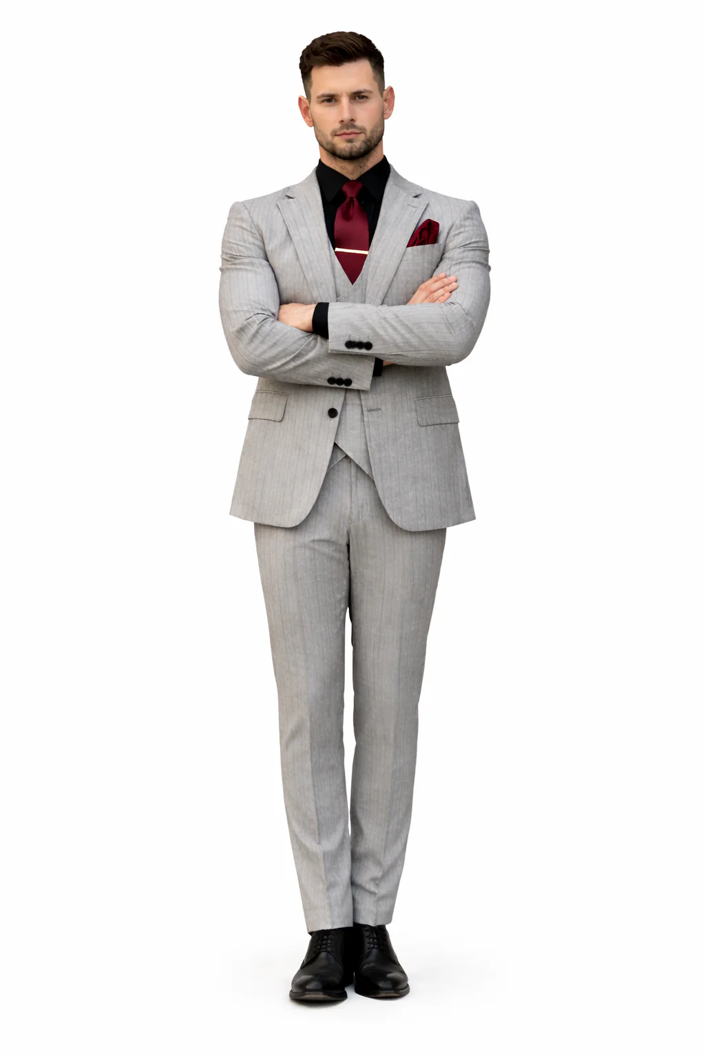 Men's Grey and Black Pinstripe Three-Piece Suit 1920s Suit Gangster Stripe Vintage Look - Image 6