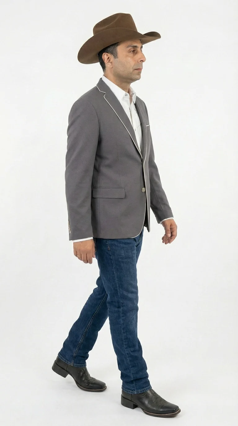 Mens Grey and White Trim Western Blazer – Classic Fit Cowboy Style Contrast Trim Dress Jacket - Image 3