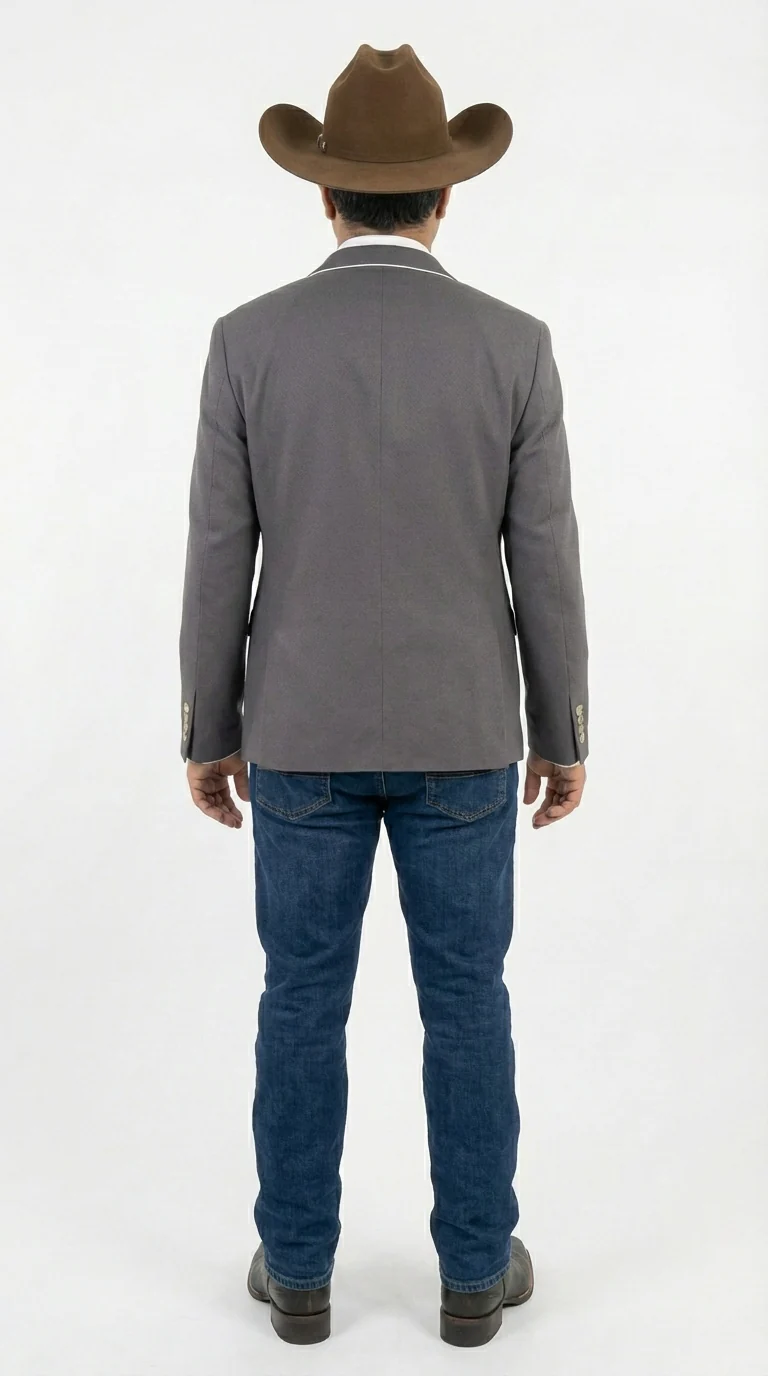 Mens Grey and White Trim Western Blazer – Classic Fit Cowboy Style Contrast Trim Dress Jacket - Image 4