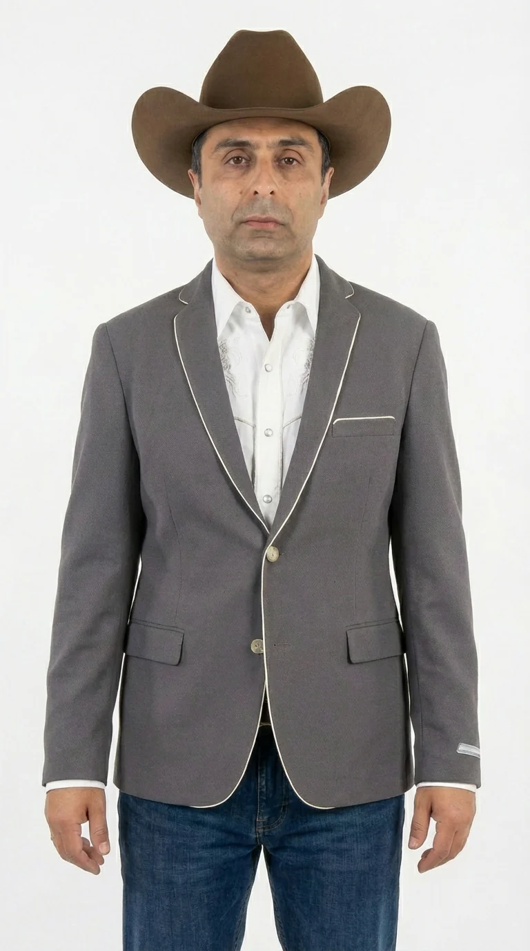 Mens Grey and White Trim Western Blazer – Classic Fit Cowboy Style Contrast Trim Dress Jacket - Image 6