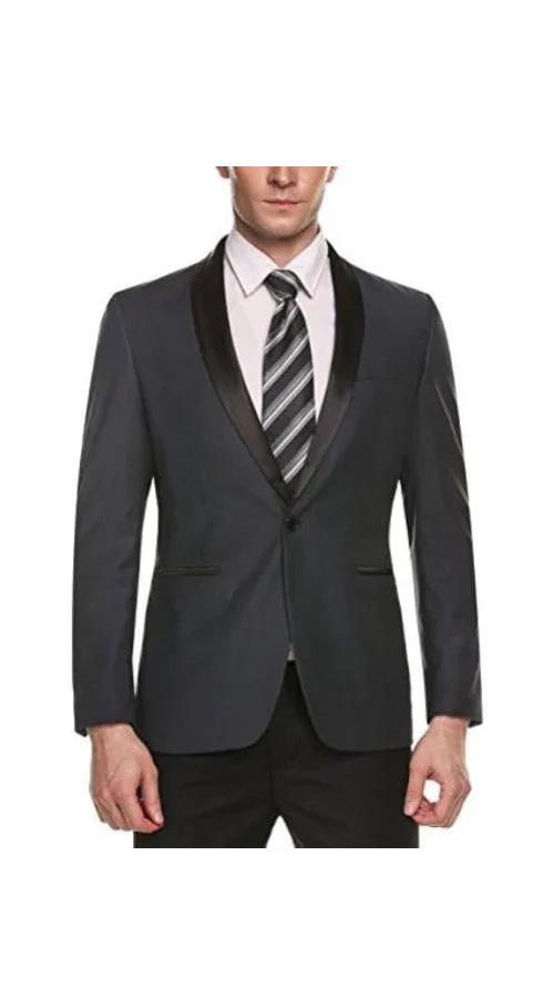 Men's Grey One Button Closure Blazer