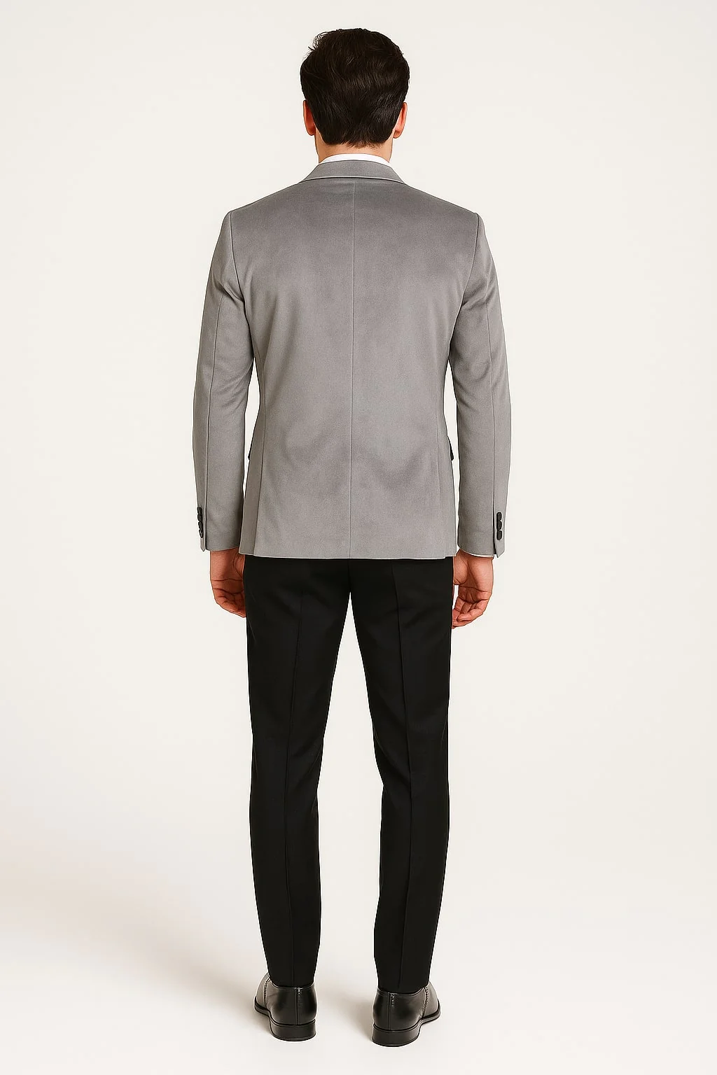 Men's Grey Velvet Tuxedo Jacket with Black Satin Lapel Suit – Mens Blazer + Black Pants - Image 4