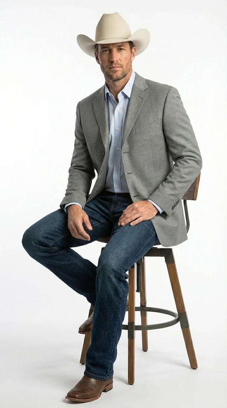 Mens Grey Western Three Button Blazer – Classic Cowboy Style Formal Jacket Business Casual Sport Coat - Image 4
