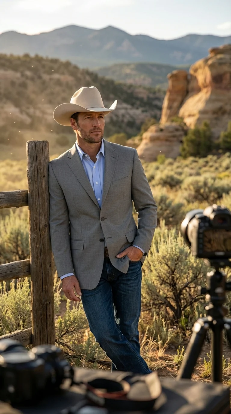 Mens Grey Western Three Button Blazer – Classic Cowboy Style Formal Jacket Business Casual Sport Coat - Image 8