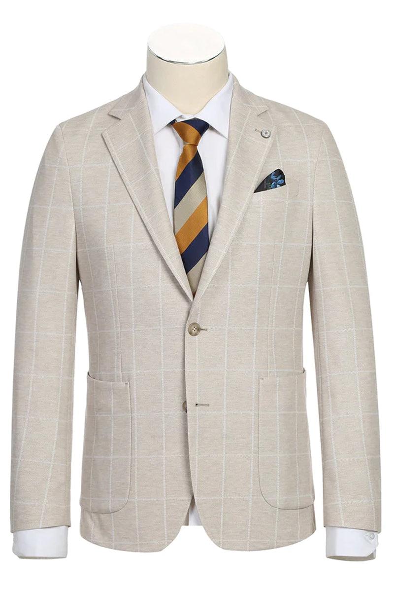 Men's Pelago Unconstructed Blazer - Half Canvas, Light Tan Windowpane Plaid