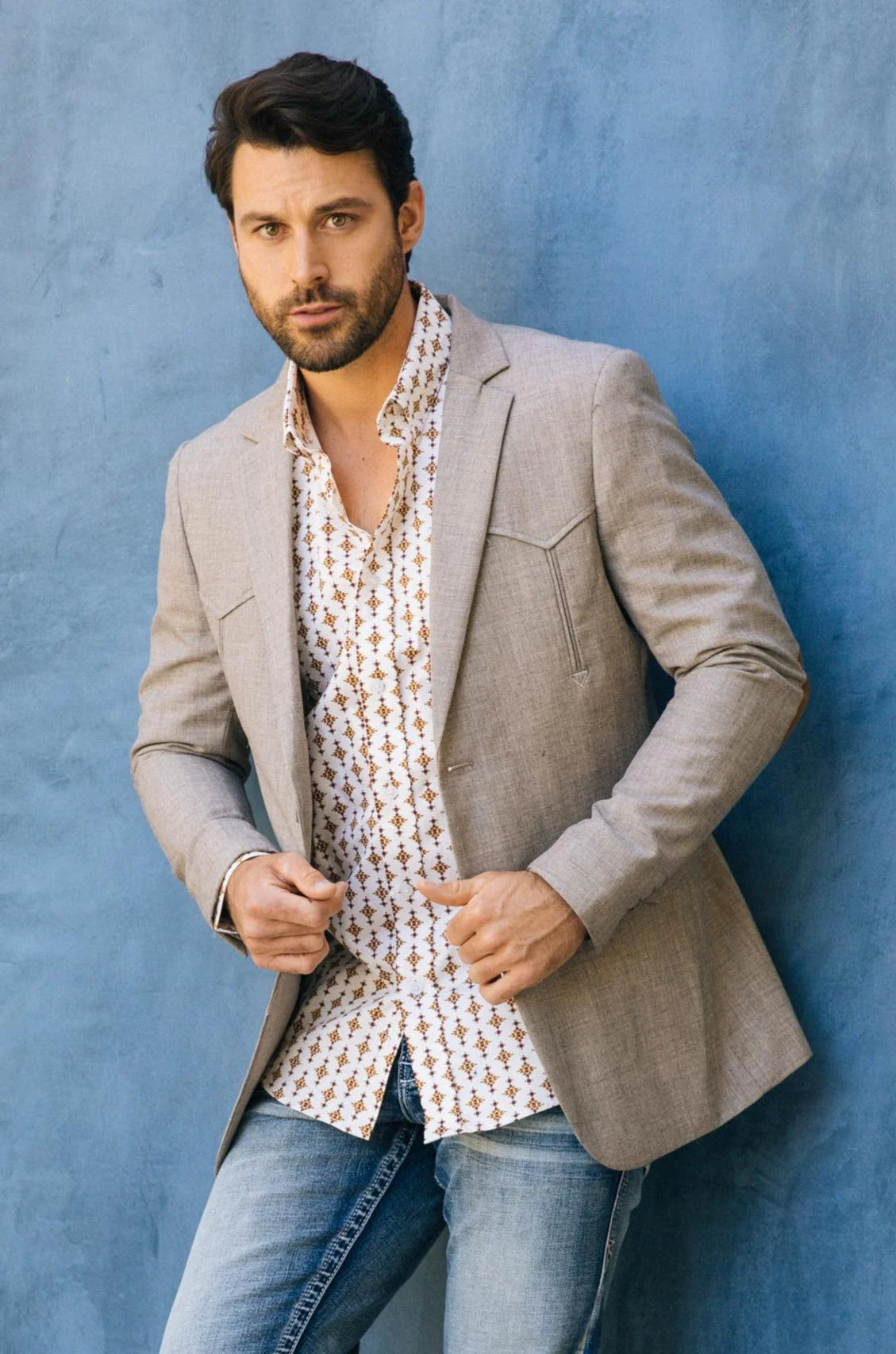 Men’s Heather Beige Cowboy Sport Coat – Classic Elbow Patch Jacket - Image 2