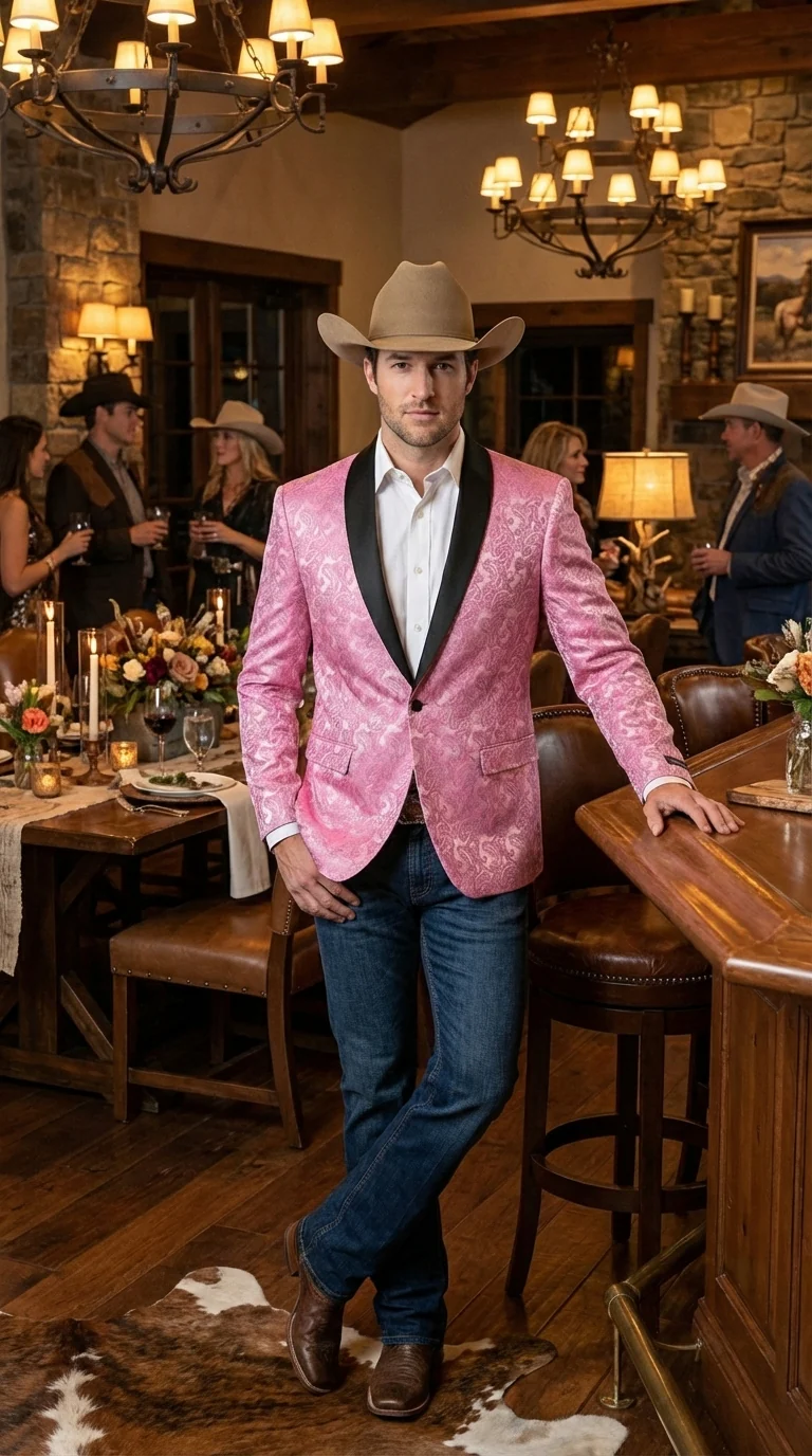 Mens Hot Pink Paisley Western Blazer Jacket – Stylish Pattern Formal Blazer with Black Shawl Lapel for Party, Wedding Cowboy Sportcoat - Image 12