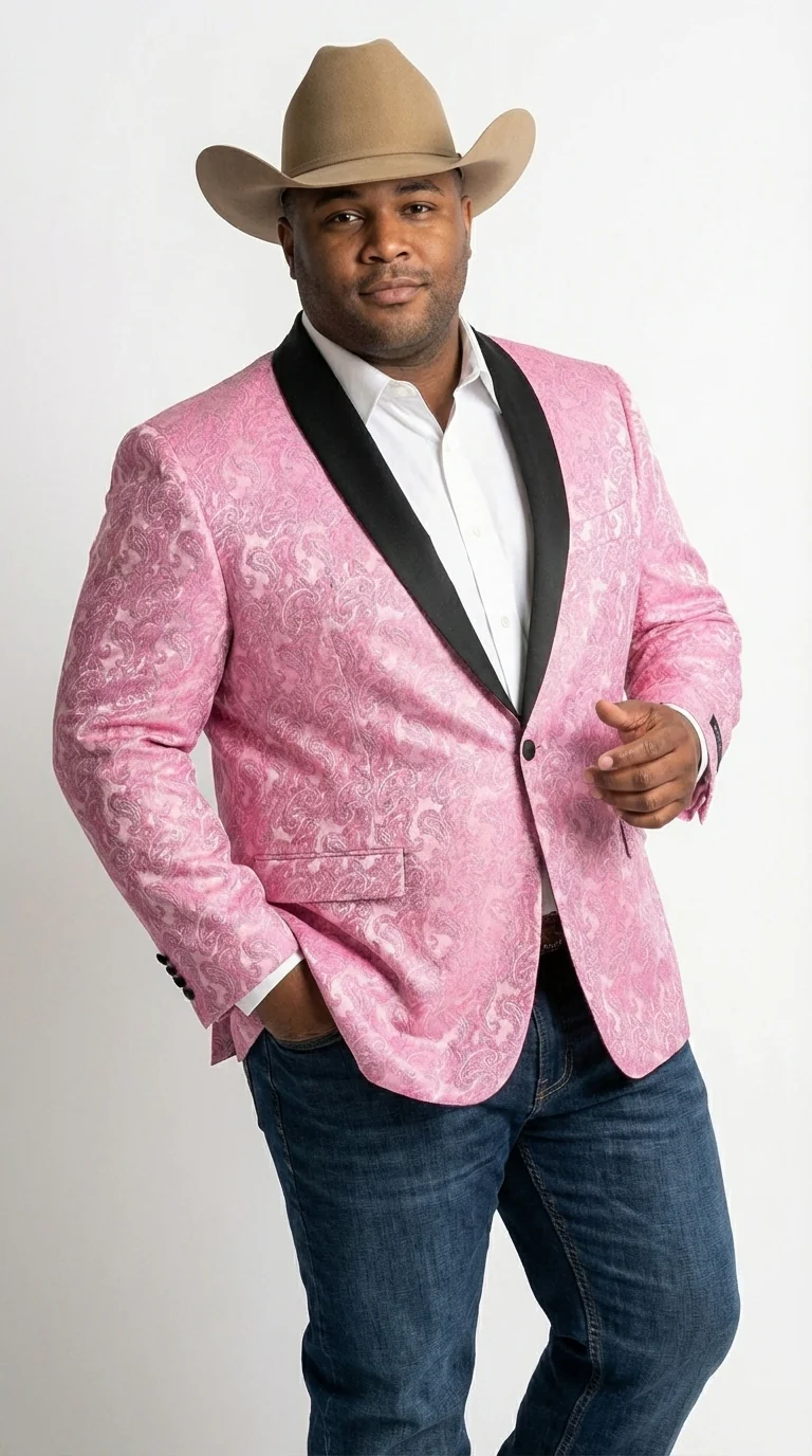 Mens Hot Pink Paisley Western Blazer Jacket – Stylish Pattern Formal Blazer with Black Shawl Lapel for Party, Wedding Cowboy Sportcoat - Image 5
