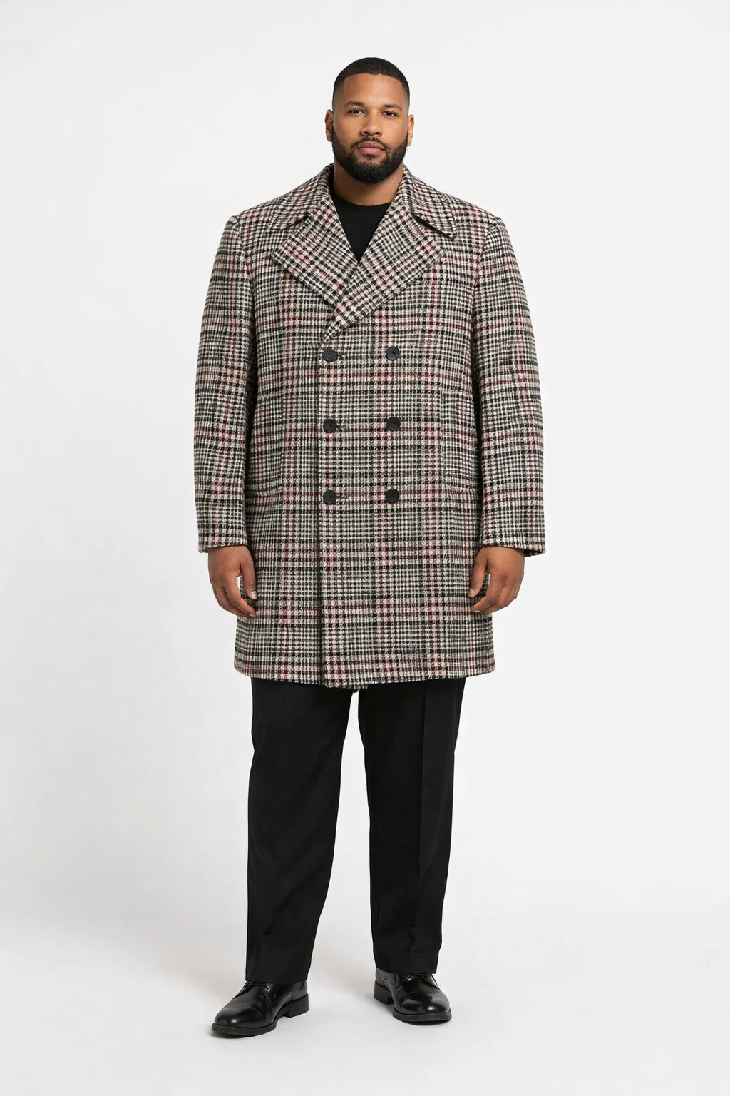 Men's Houndstooth Six Button Front Double Breasted Wool Overcoat - Image 6