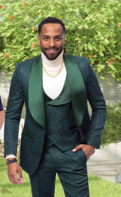 Mens Hunter Green Wedding Tuxedo Suit – Paisley Pattern Three Piece Formal Suit Set with Shawl Lapel for Groom, Prom in Emerald green - Image 13