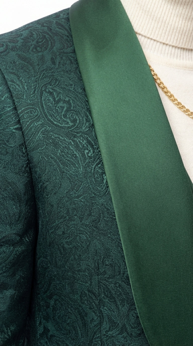 Mens Hunter Green Wedding Tuxedo Suit – Paisley Pattern Three Piece Formal Suit Set with Shawl Lapel for Groom, Prom in Emerald green - Image 14