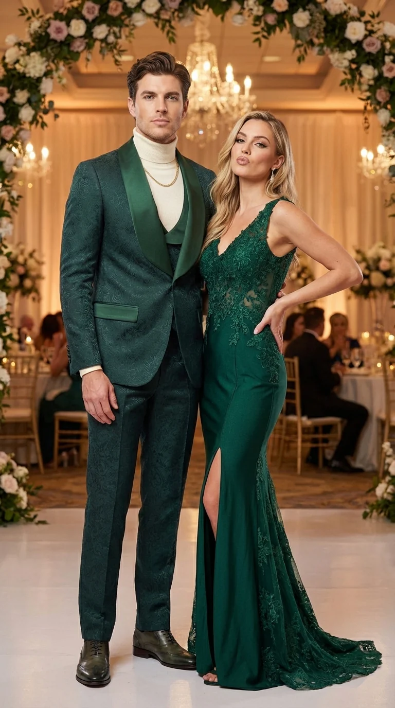 Mens Hunter Green Wedding Tuxedo Suit – Paisley Pattern Three Piece Formal Suit Set with Shawl Lapel for Groom, Prom in Emerald green - Image 6