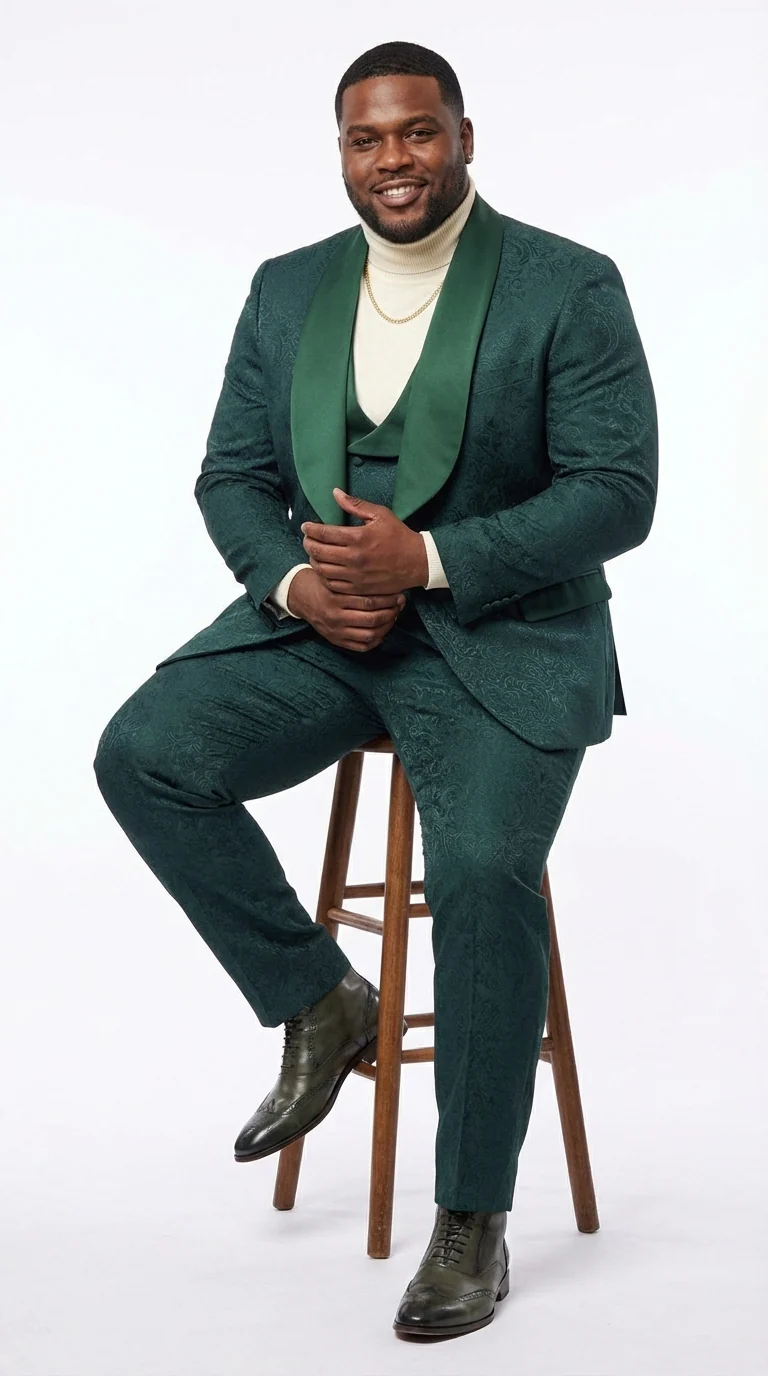 Mens Hunter Green Wedding Tuxedo Suit – Paisley Pattern Three Piece Formal Suit Set with Shawl Lapel for Groom, Prom in Emerald green - Image 7