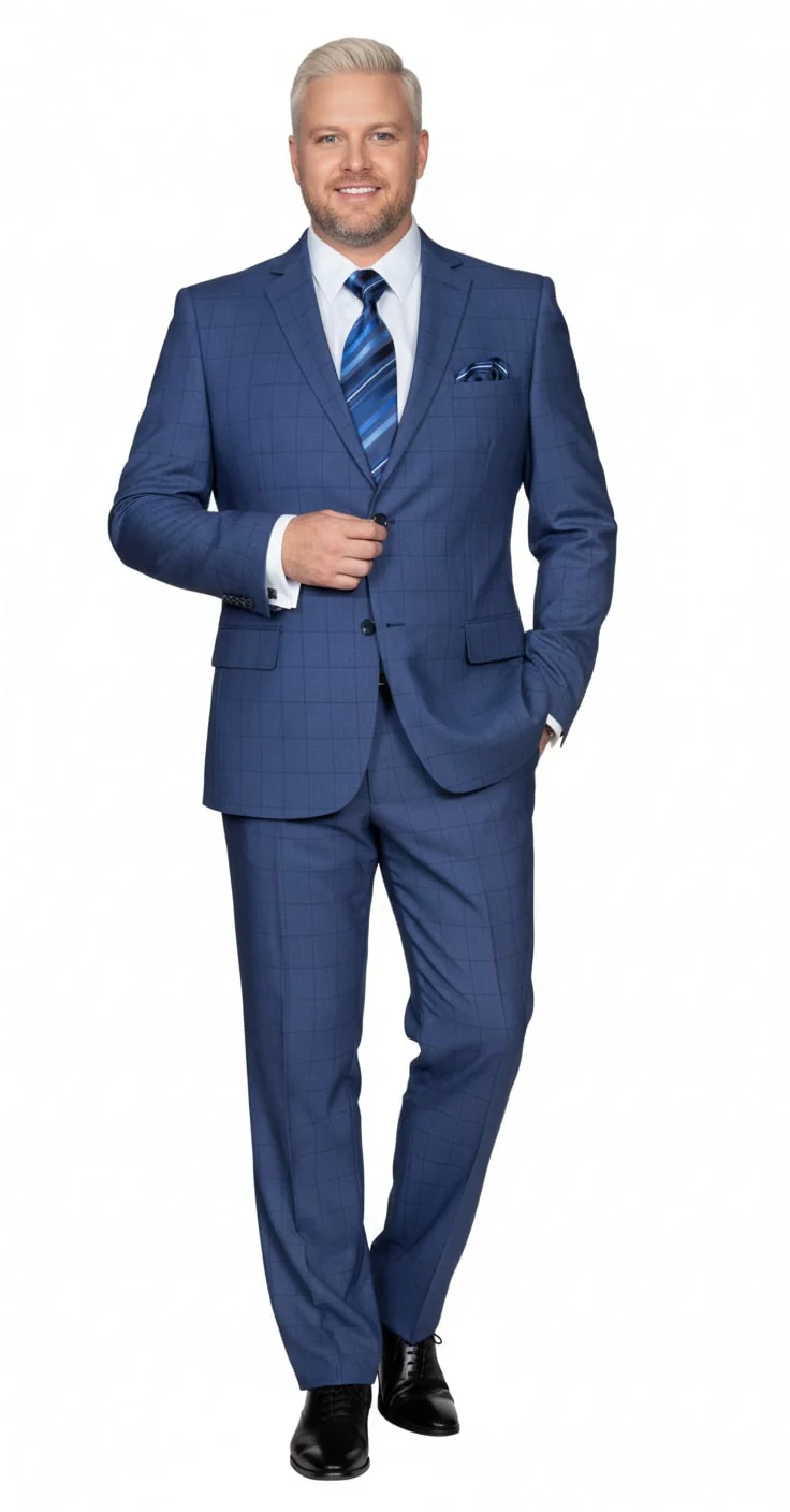 Mens Indigo Navy Blue Windowpane Check Suit β Classic 2-Piece Formal Business and Wedding Wear Set in Cobalt Blue - Image 6