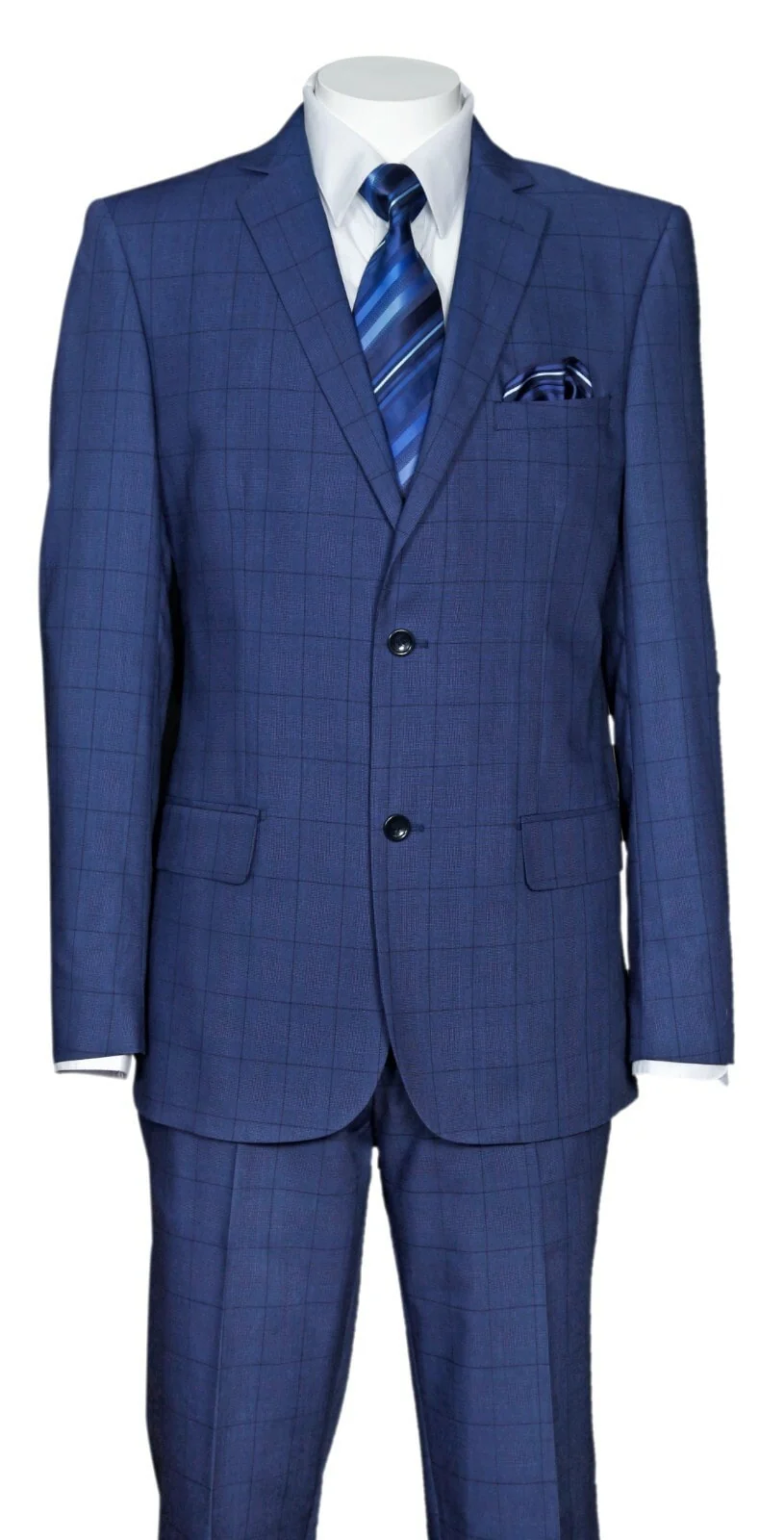 Mens Indigo Navy Blue Windowpane Check Suit β Classic 2-Piece Formal Business and Wedding Wear Set in Cobalt Blue - Image 7