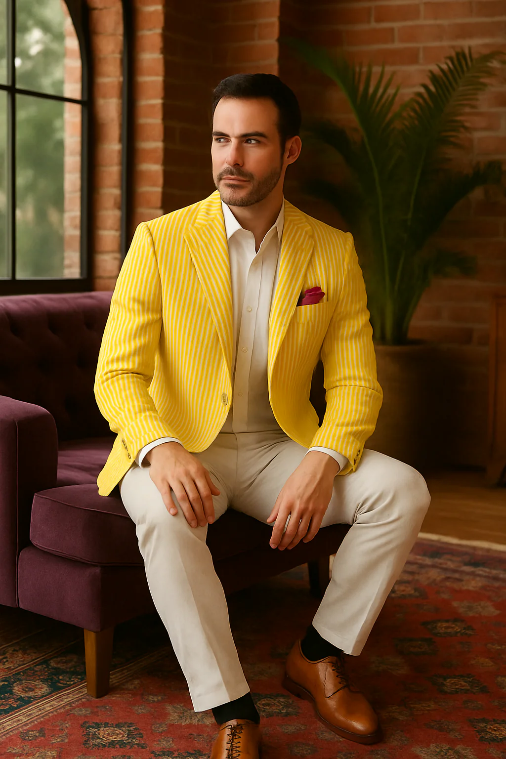 Mens Italian Lavender Seersucker Blazer – Lightweight Summer Striped Suit Jacket - Image 3