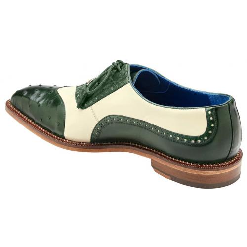Belvedere Sesto Men's Wingtip Ostrich Shoes – Forest Green & Cream - Image 3