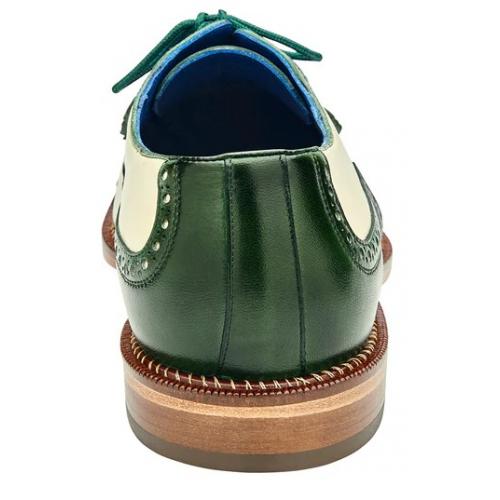 Belvedere Sesto Men's Wingtip Ostrich Shoes – Forest Green & Cream - Image 4