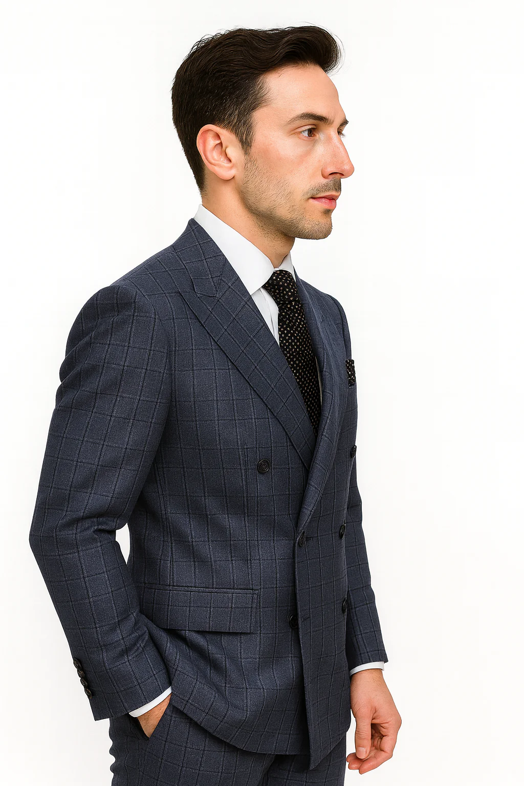 Mens Italian Wool Suit Color Sapphire - Men's Designer Classic Fit Double Breasted Wool Sapphire Blue Suit - Image 8