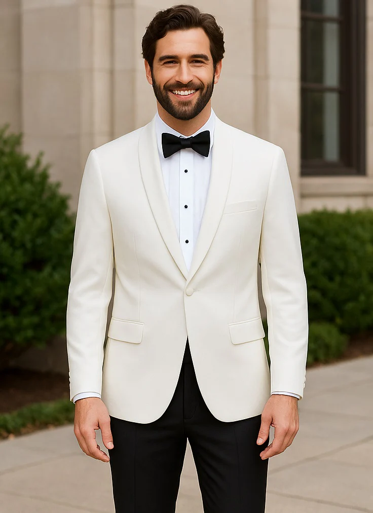 Men'S Ivory Dinner Jacket Slim Fit Blazer Cream Off White - Image 5