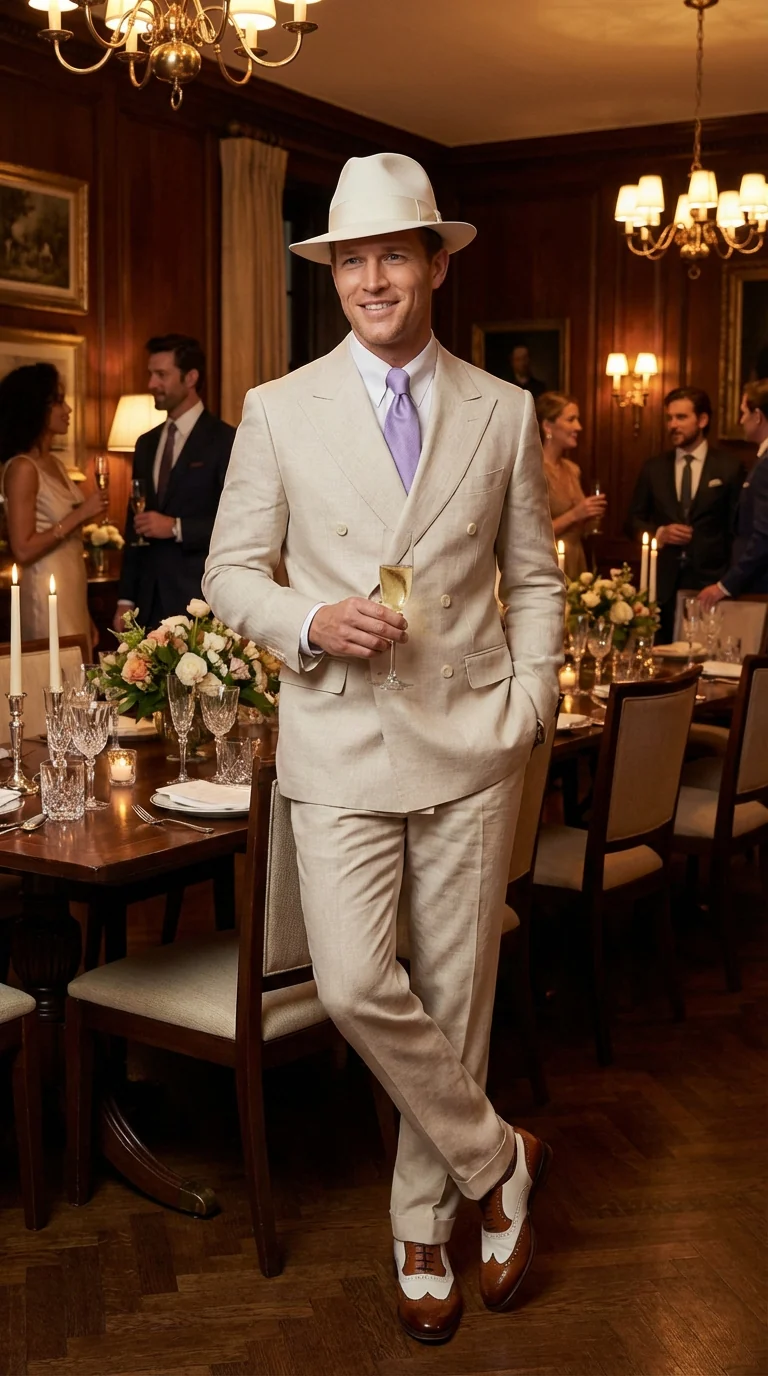 Mens Ivory Off White Double Breasted AI Capone Suit – Classic 1920s Vintage Gangster Style Formal Suit - Image 12