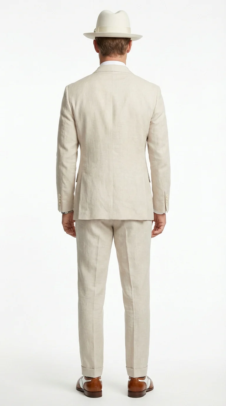 Mens Ivory Off White Double Breasted AI Capone Suit – Classic 1920s Vintage Gangster Style Formal Suit - Image 3