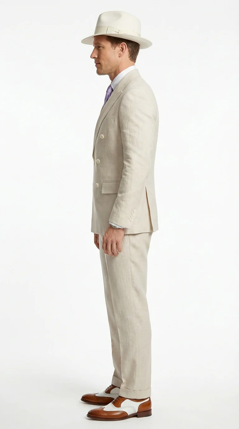 Mens Ivory Off White Double Breasted AI Capone Suit – Classic 1920s Vintage Gangster Style Formal Suit - Image 6