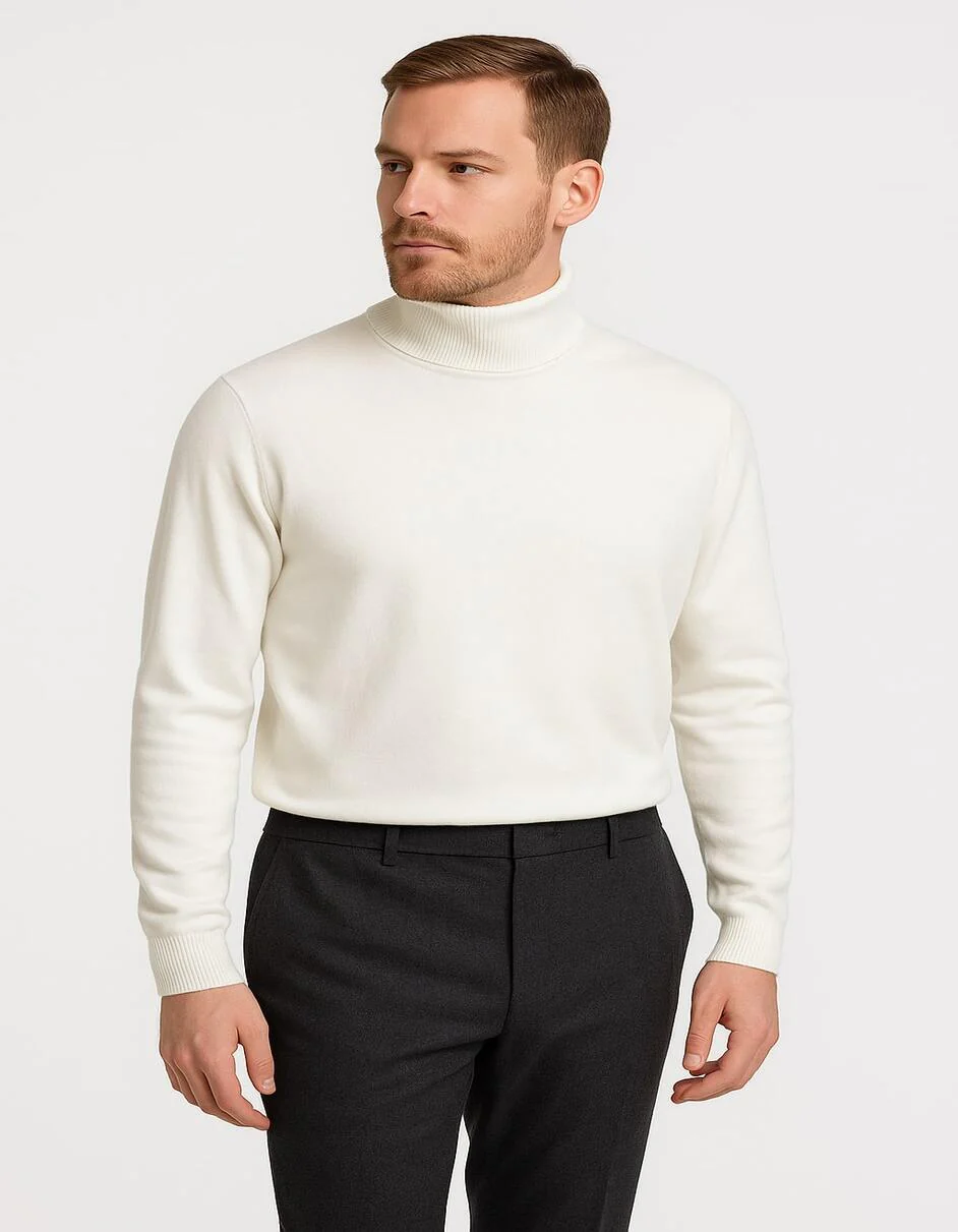 Men's Ivory Turtleneck Sweater – Classic Slim Fit Knit Pullover for Winter Elegance - Cream