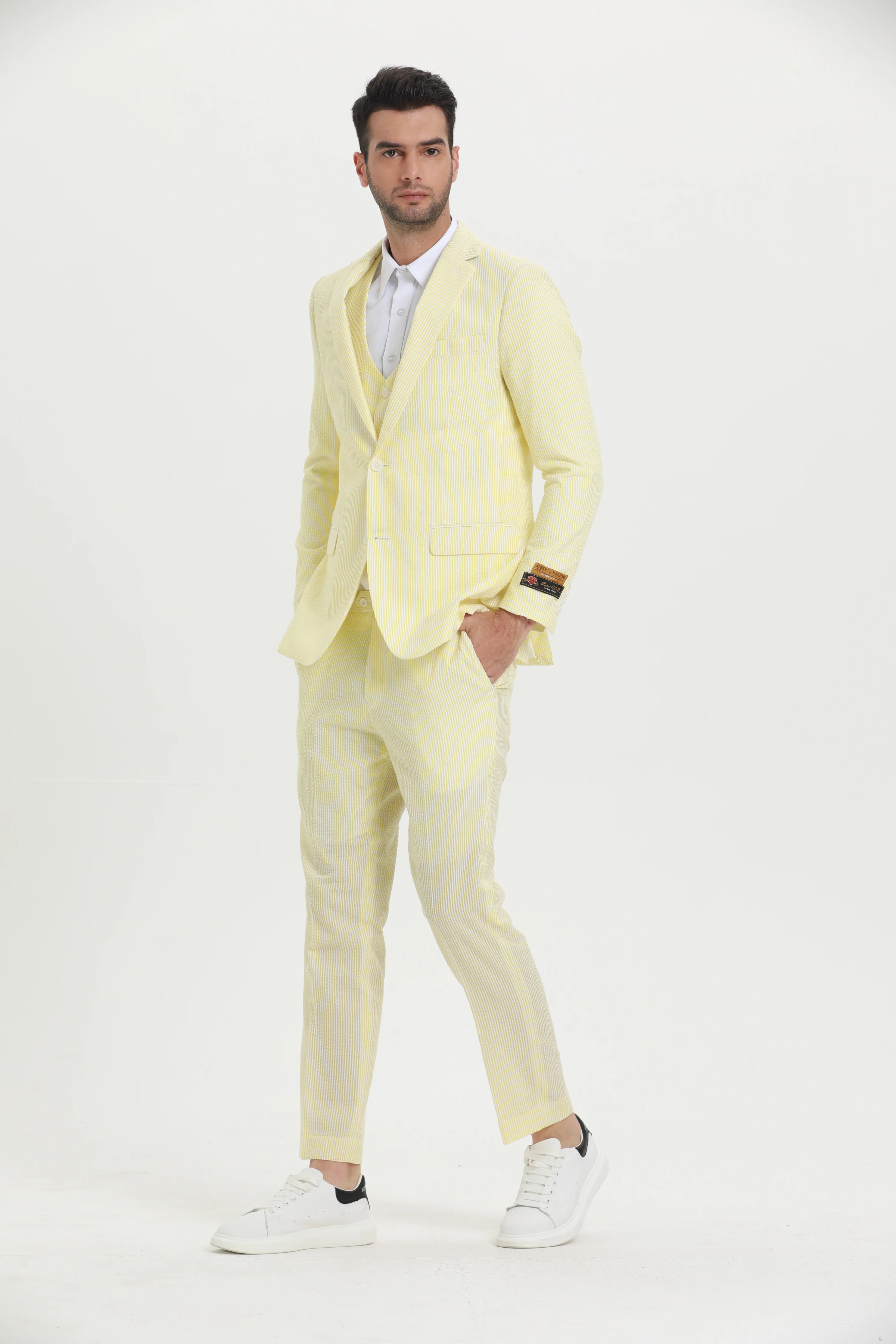 Men's Red Pinstripe Seersucker Jacket and Pants Suit by Alberto Nardoni - Image 10